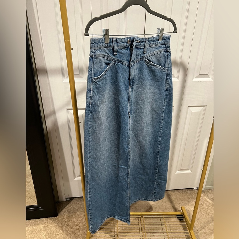 Like New Free People denim maxi skirt